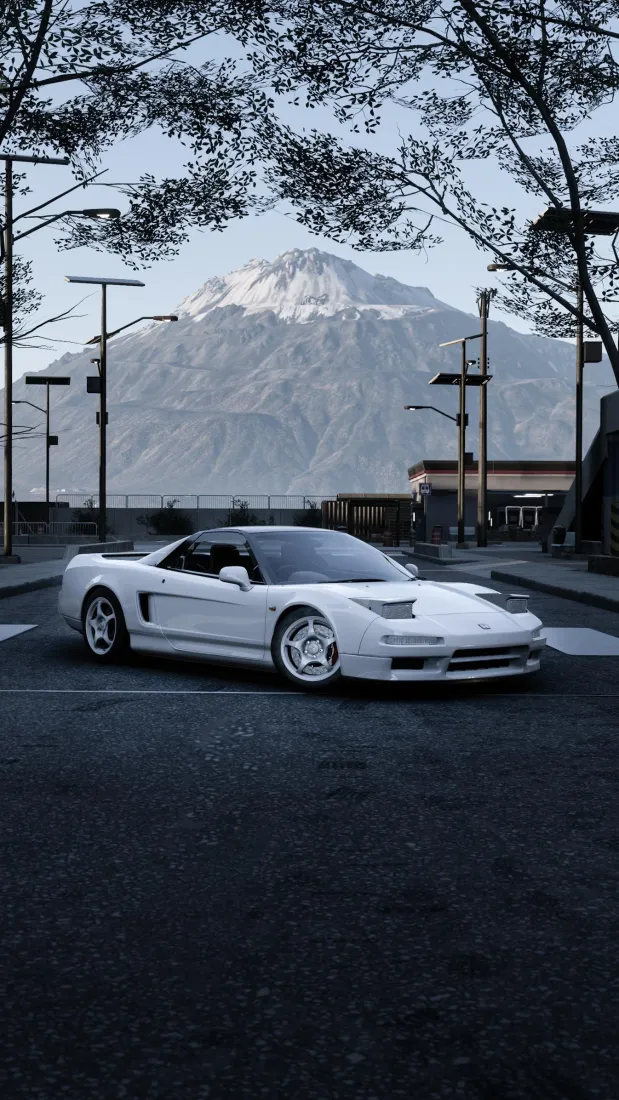 本田跑车手机壁纸｜富士山背景 - 白色日系车街道「哲风壁纸」