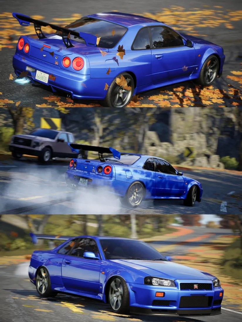 日产GTR-R34手机壁纸｜极品飞车·集结背景图片 - 蓝色跑车「哲风壁纸」