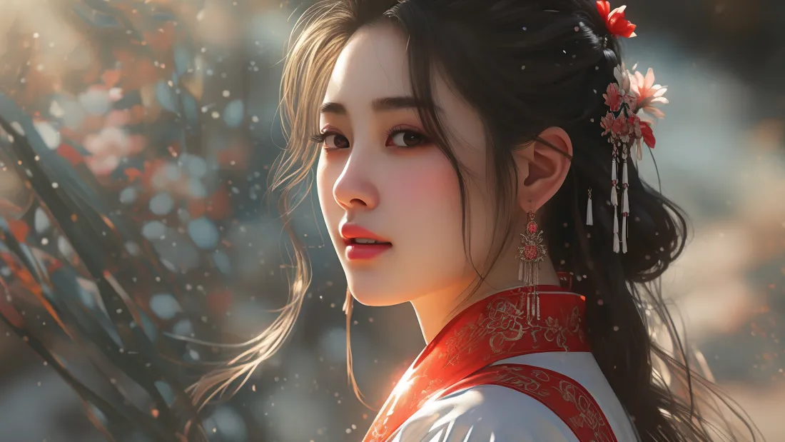 3kAI古装美女壁纸｜古风背景图片 - 汉服红妆美人「哲风壁纸」