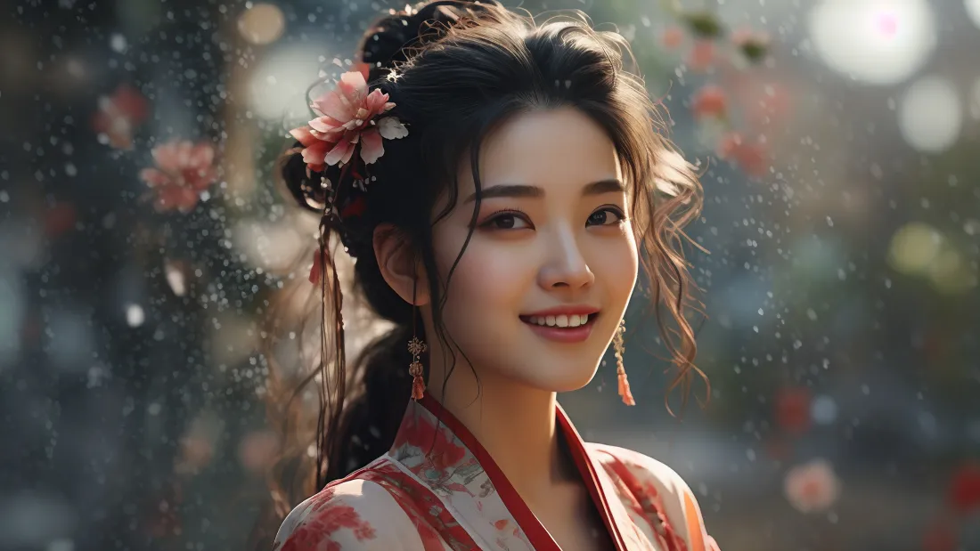 3k红衣古装美女壁纸｜古风背景图片 - 花瓣飘落「哲风壁纸」