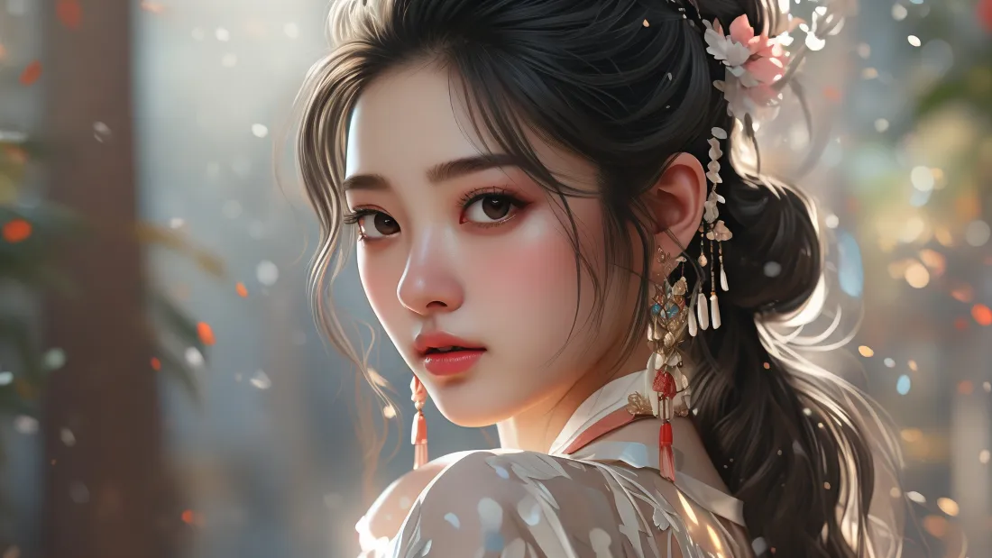 3kAI古装动漫壁纸｜古风美人背景图片 - 中式发饰「哲风壁纸」