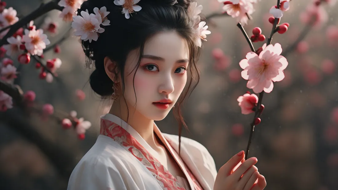 3k古风美女壁纸｜桃花背景图片 - 古装汉服「哲风壁纸」