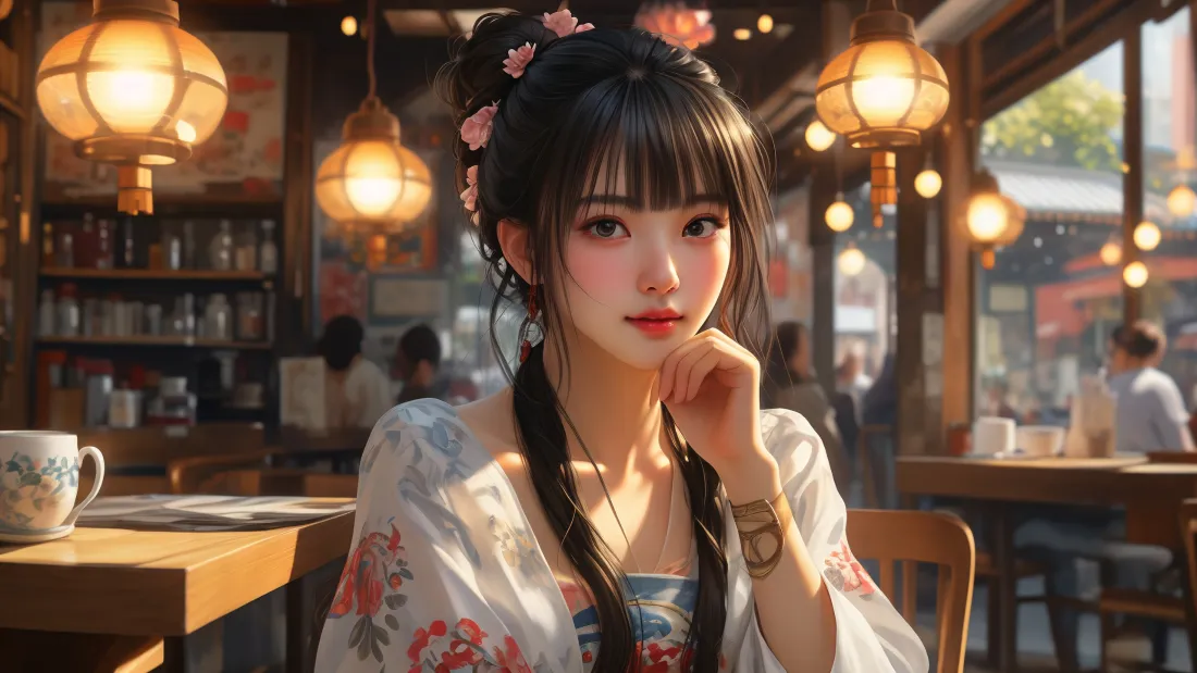 3kAI古装动漫壁纸｜古风茶馆背景 - 古装美女「哲风壁纸」