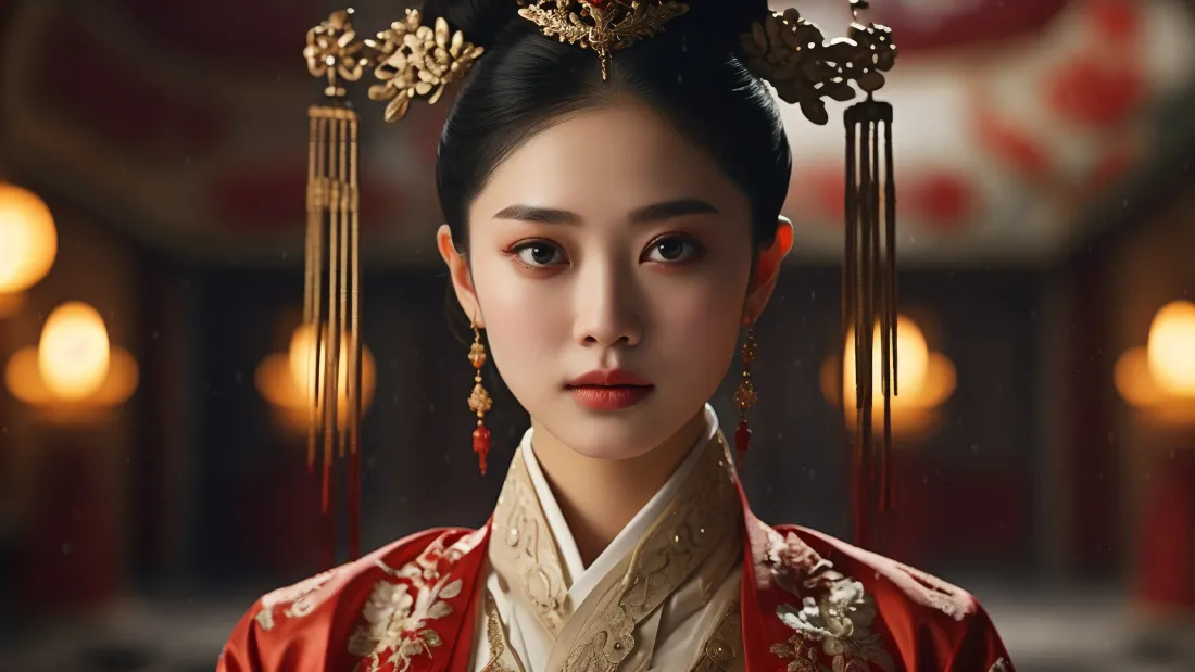 3kAI古装动漫壁纸｜古风背景图 - 红衣古装美女「哲风壁纸」