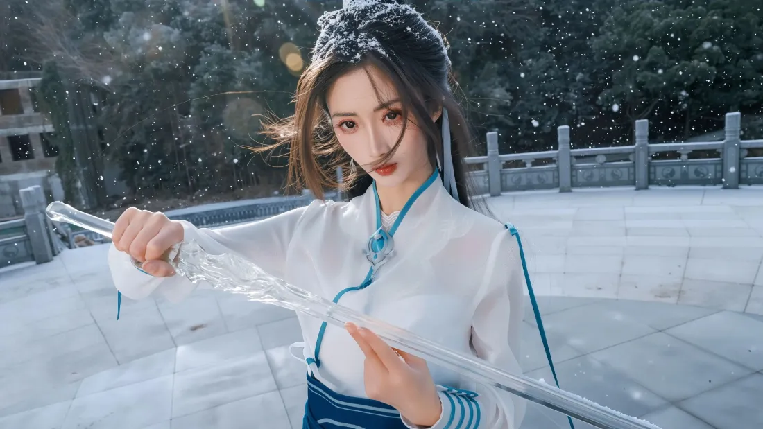 4k古装女子持剑雪景壁纸｜古风背景图片 - 清纯仙侠「哲风壁纸」