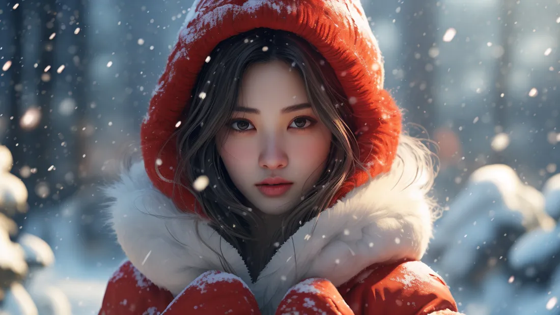 3k红衣美女壁纸｜雪景背景图片 - 冬日氛围「哲风壁纸」