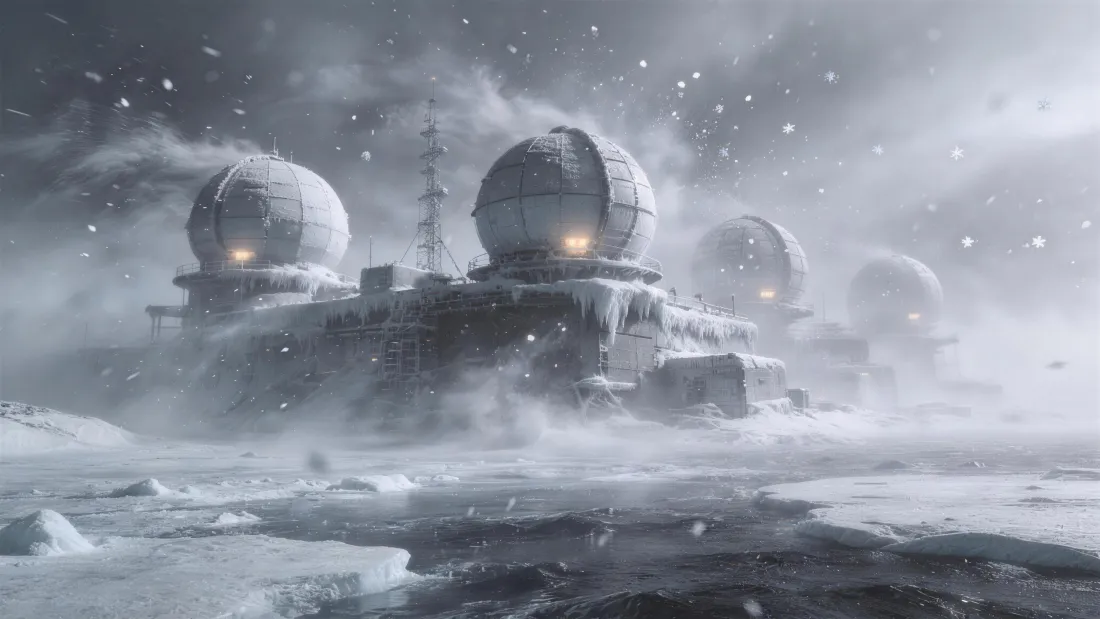 4k极地科考站壁纸｜暴风雪背景图片 - 冰原雷达站「哲风壁纸」