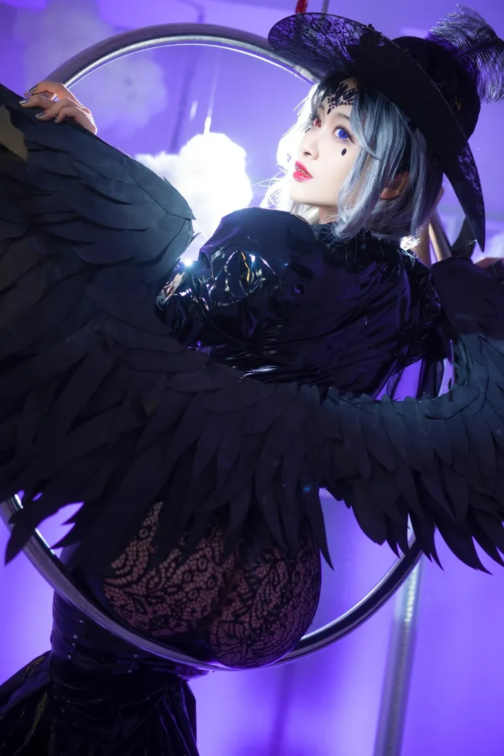 黑天使手机壁纸｜紫色背景图 - 黑色翅膀魔女「哲风壁纸」