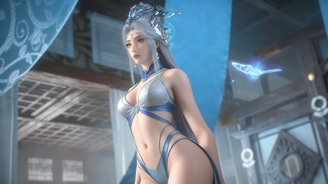 3k宁雨蝶壁纸｜百炼成神背景图 - 蓝白服饰「哲风壁纸」