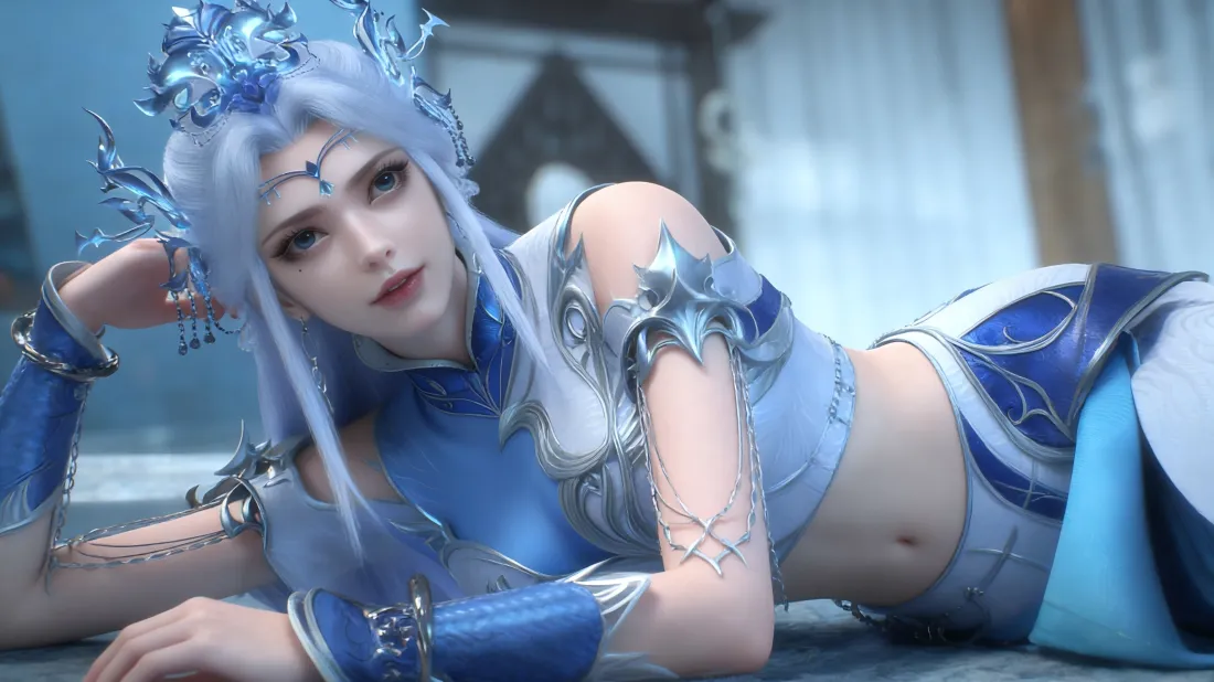 3k宁雨蝶壁纸｜百炼成神背景图片 - 蓝白古风服饰「哲风壁纸」