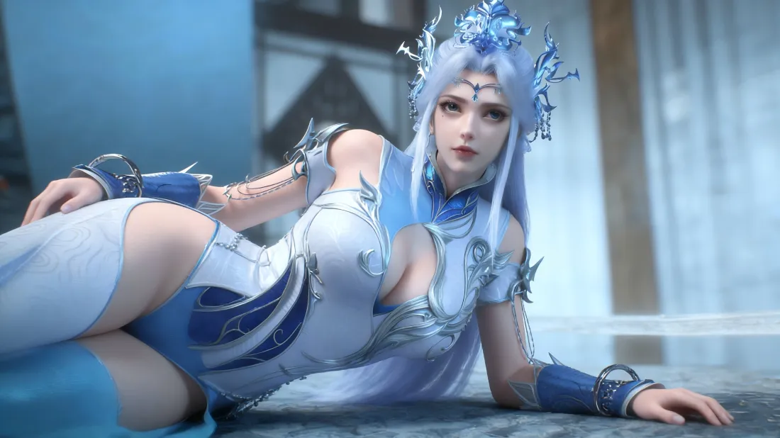 3k宁雨蝶壁纸｜百炼成神背景图片 - 蓝白冰系动漫美女「哲风壁纸」