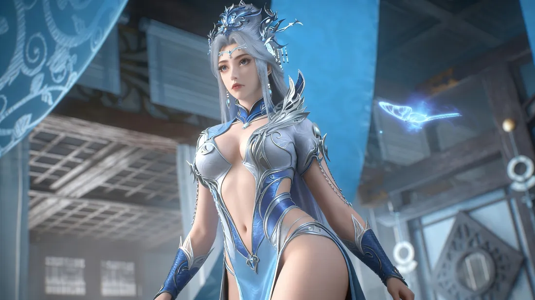 3k宁雨蝶壁纸｜百炼成神背景图片 - 华丽蓝白服饰「哲风壁纸」