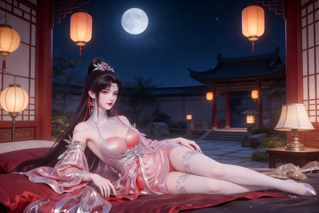 3k柳眉壁纸｜仙逆古风背景图片 - 夜景庭院灯笼「哲风壁纸」