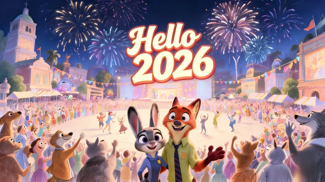 3k疯狂动物城壁纸｜HELLO2026背景图片 - 朱迪尼克「哲风壁纸」