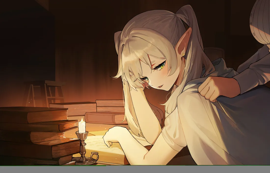 5k葬送的芙莲娜壁纸｜烛光背景 - 白发精灵「哲风壁纸」