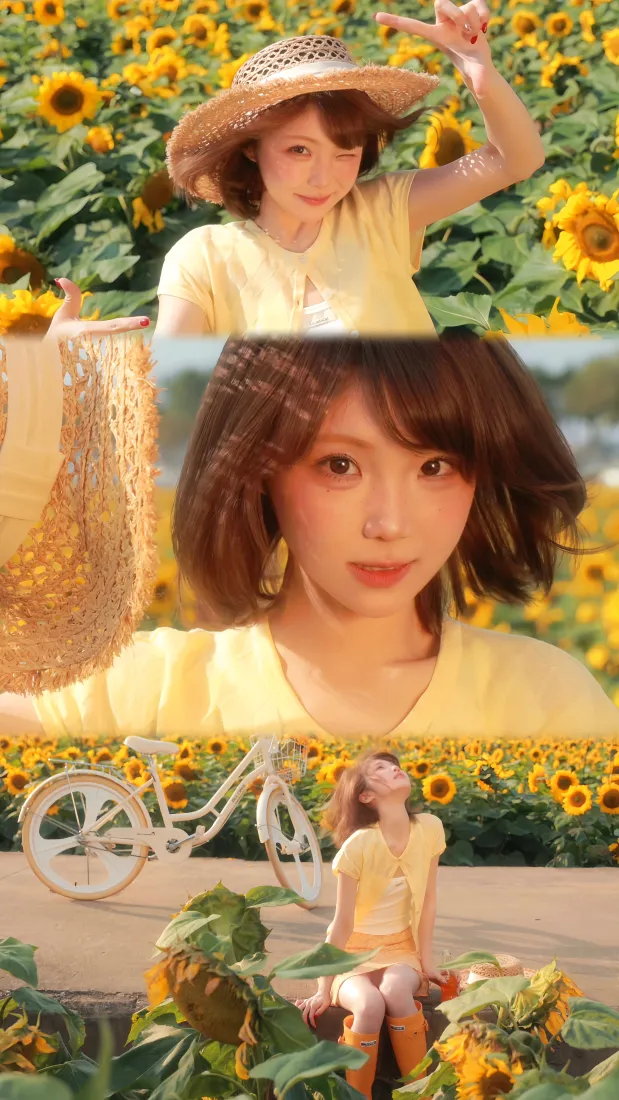 白昼小熊手机壁纸｜向日葵花田背景 - 甜妹夏日「哲风壁纸」