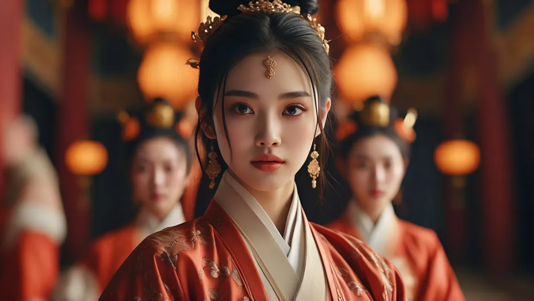 3k红衣古装美女壁纸｜古风宫廷背景图片 - 灯笼「哲风壁纸」