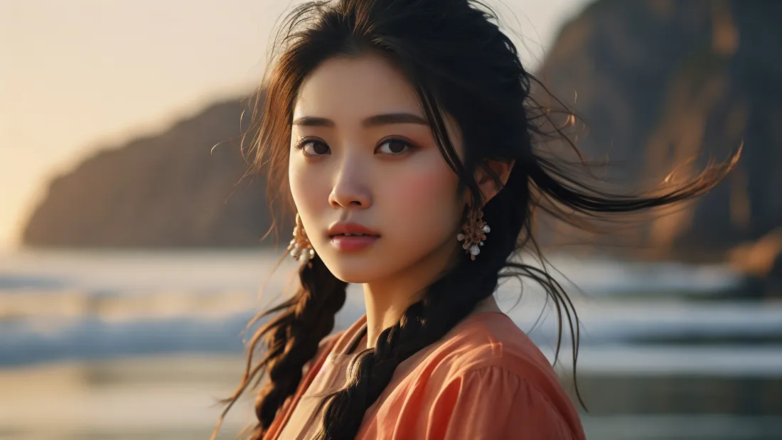 3k古装美女壁纸｜海边山峦背景 - 古风风格「哲风壁纸」