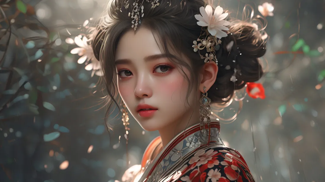 3k古装美女壁纸｜古风背景图片 - 红衣古典美人「哲风壁纸」