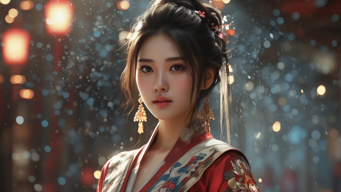 3k古风AI美女壁纸｜古代风格背景图片 - 红衣古装美女「哲风壁纸」