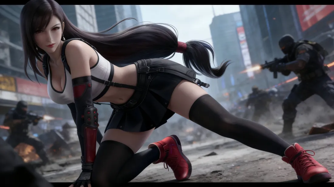 3k蒂法壁纸｜最终幻想背景图片 - 城市战斗场景「哲风壁纸」