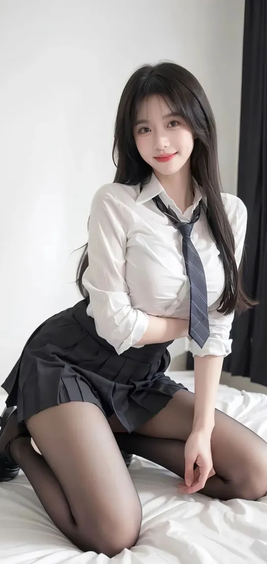 美女手机壁纸｜室内背景图片 - 黑丝制服白衬衫「哲风壁纸」