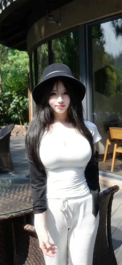 长发美女手机壁纸｜户外绿植背景图片 - 休闲穿搭「哲风壁纸」