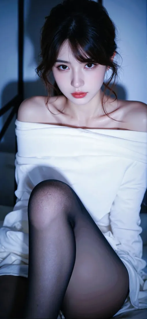 白衣美女手机壁纸｜室内背景图片 - 黑丝迷人美女「哲风壁纸」