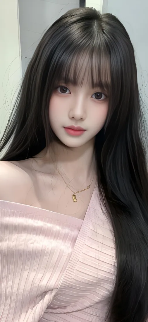 长发美女手机壁纸｜粉色上衣背景 - Ios「哲风壁纸」