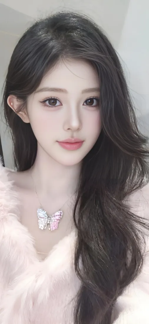 美女手机壁纸｜粉色毛绒背景图片 - 蝴蝶装饰「哲风壁纸」