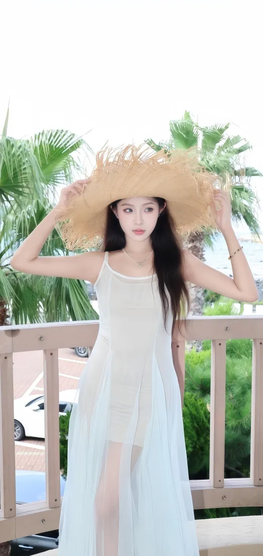 白裙美女手机壁纸｜棕榈树背景图 - 夏日户外「哲风壁纸」