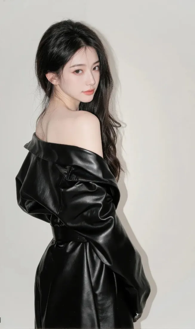 黑衣美女手机壁纸｜简约背景图片 - 黑色皮衣「哲风壁纸」