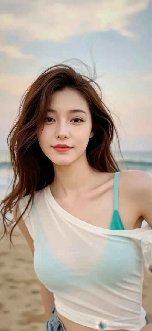 海滩美女手机壁纸｜沙滩天空背景图 - Ios「哲风壁纸」