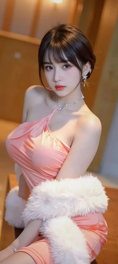 粉色连衣裙美女手机壁纸｜室内背景图片 - Ios「哲风壁纸」