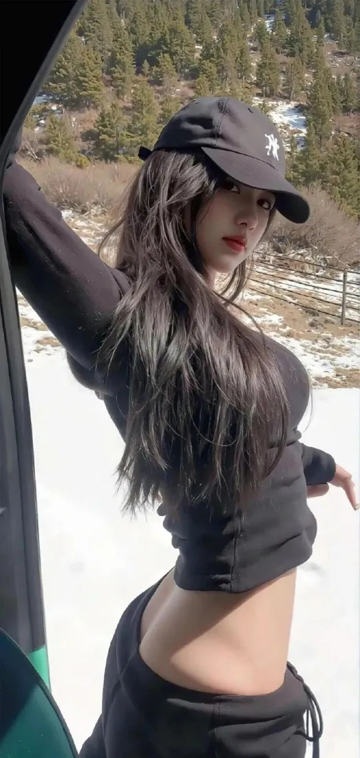 黑衣美女手机壁纸｜户外雪景背景图片 - 休闲运动风「哲风壁纸」