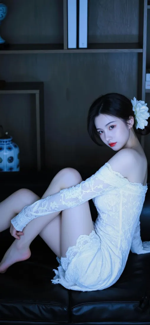 白衣美女手机壁纸｜室内背景图片 - 暗调迷人「哲风壁纸」