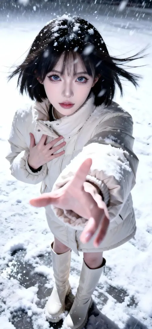 白衣美女手机壁纸｜雪地背景图片 - 冬日雪景「哲风壁纸」