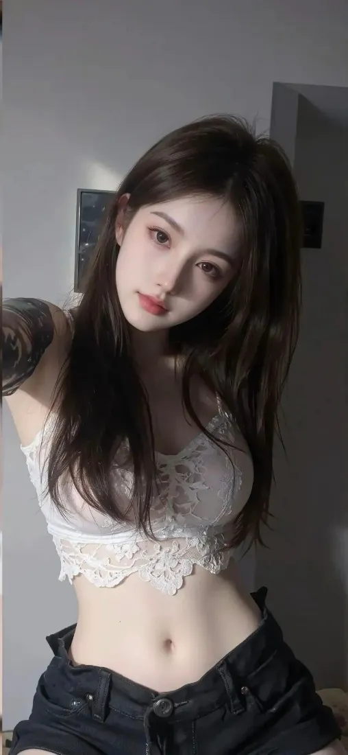美女手机壁纸｜室内背景图片 - 白色蕾丝上衣自拍「哲风壁纸」