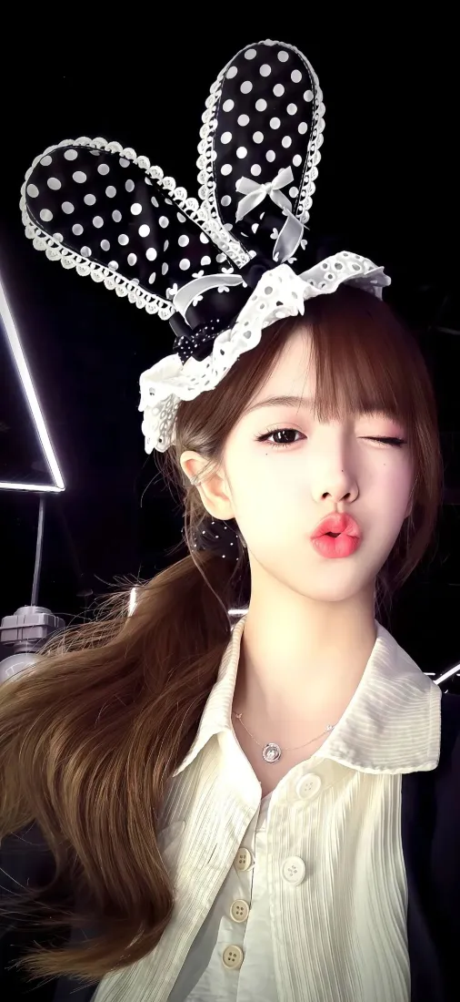 可爱女生手机壁纸｜兔耳发饰背景图片 - 甜美「哲风壁纸」