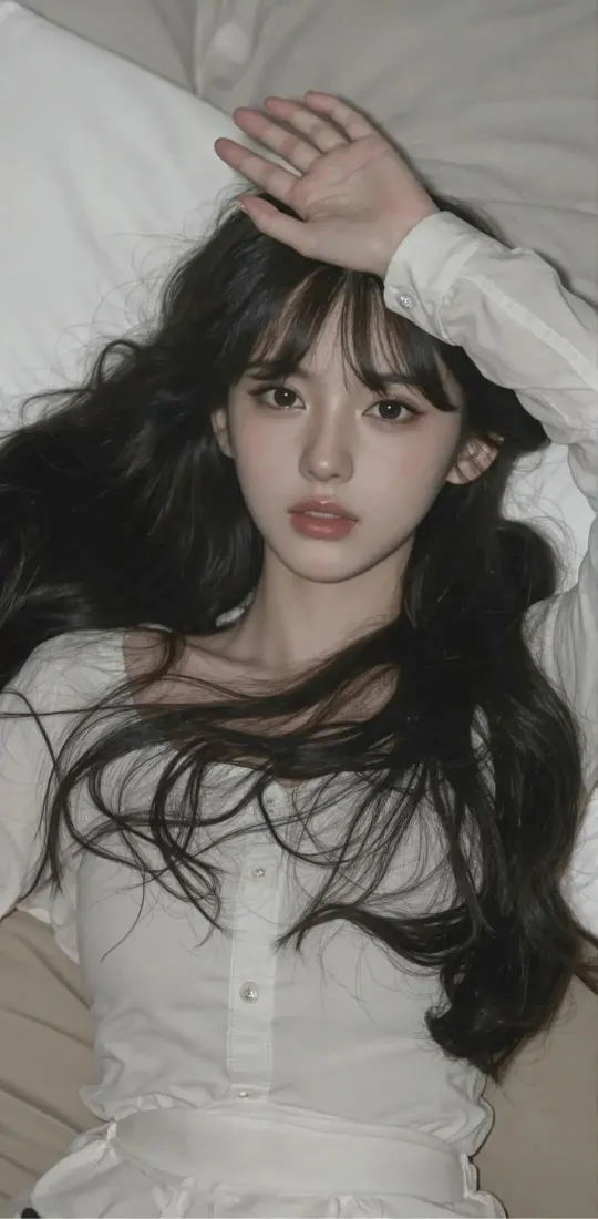 白衣美女手机壁纸｜卧床背景图片 - 长发Ios「哲风壁纸」