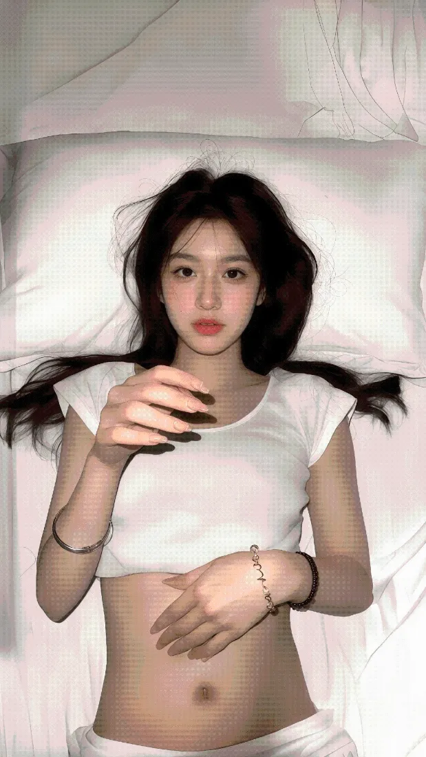 白衣美女手机壁纸｜白色床铺背景图片 - 居家休闲「哲风壁纸」