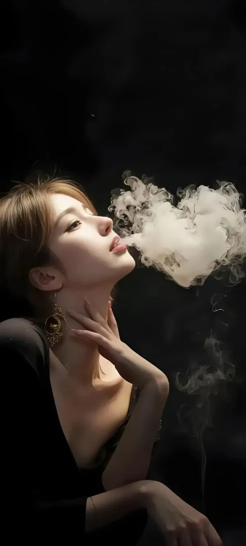 黑衣美女手机壁纸｜暗色背景图片 - 烟雾「哲风壁纸」