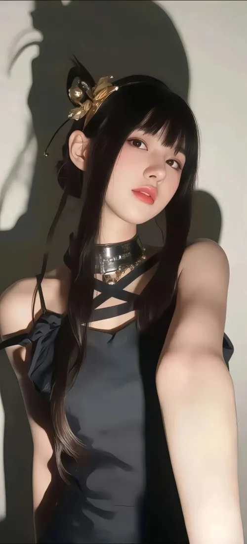 黑衣美女手机壁纸｜室内背景图片 - 冷艳Ios风「哲风壁纸」