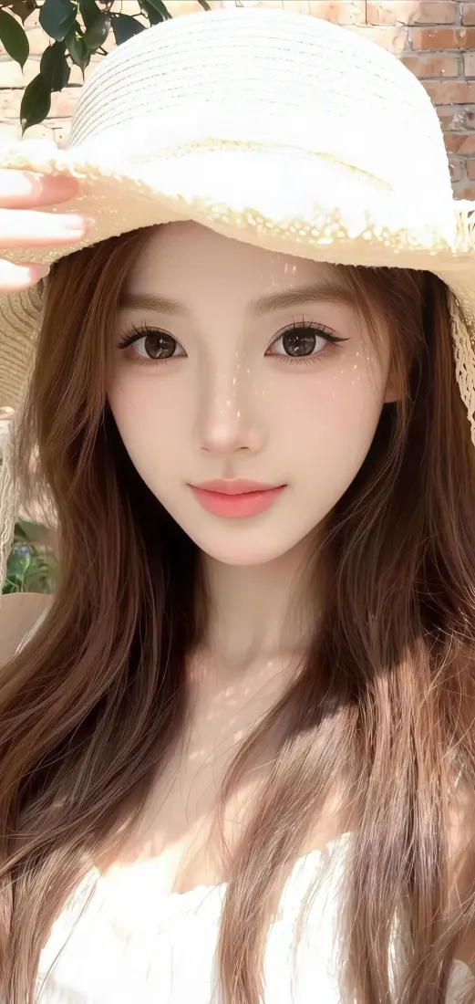 草帽美女手机壁纸｜户外背景图片 - 清新夏日白衣「哲风壁纸」