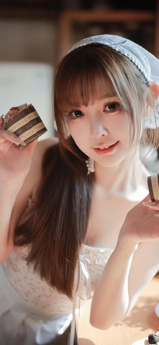 白衣美女手机壁纸｜温馨背景图片 - 蛋糕酒杯「哲风壁纸」