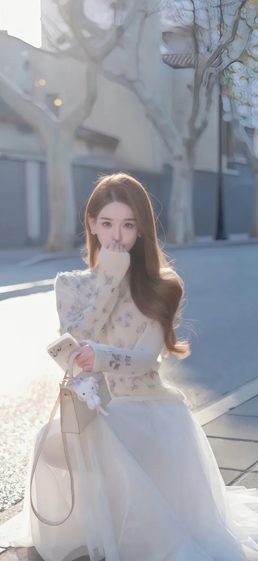 长裙美女手机壁纸｜街道背景图片 - 清新户外Ios「哲风壁纸」