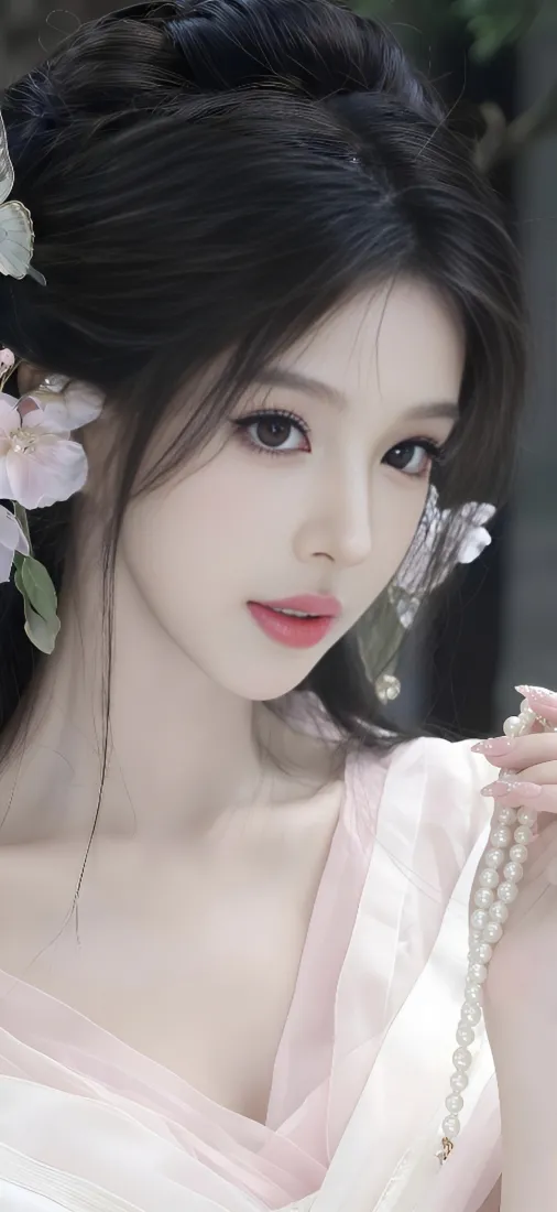 古风美女手机壁纸｜浅色背景图片 - 珍珠饰品「哲风壁纸」