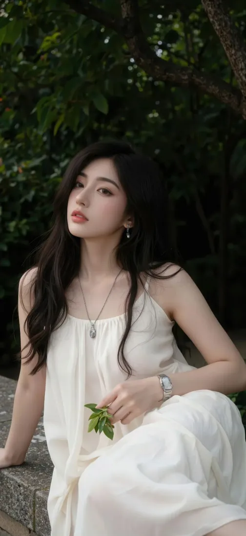 白衣美女手机壁纸｜绿植背景图片 - 清新自然「哲风壁纸」