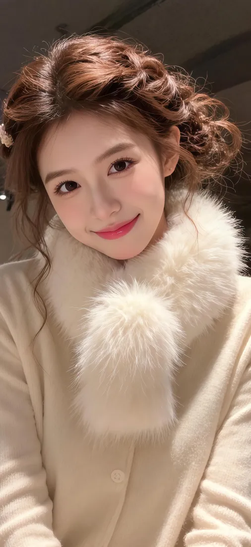米白外套美女手机壁纸｜毛领背景图 - 精致编发「哲风壁纸」