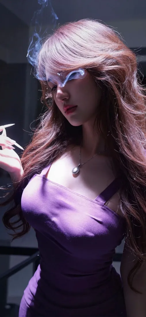 紫衣美女手机壁纸｜暗色背景图片 - 紫色连衣裙「哲风壁纸」